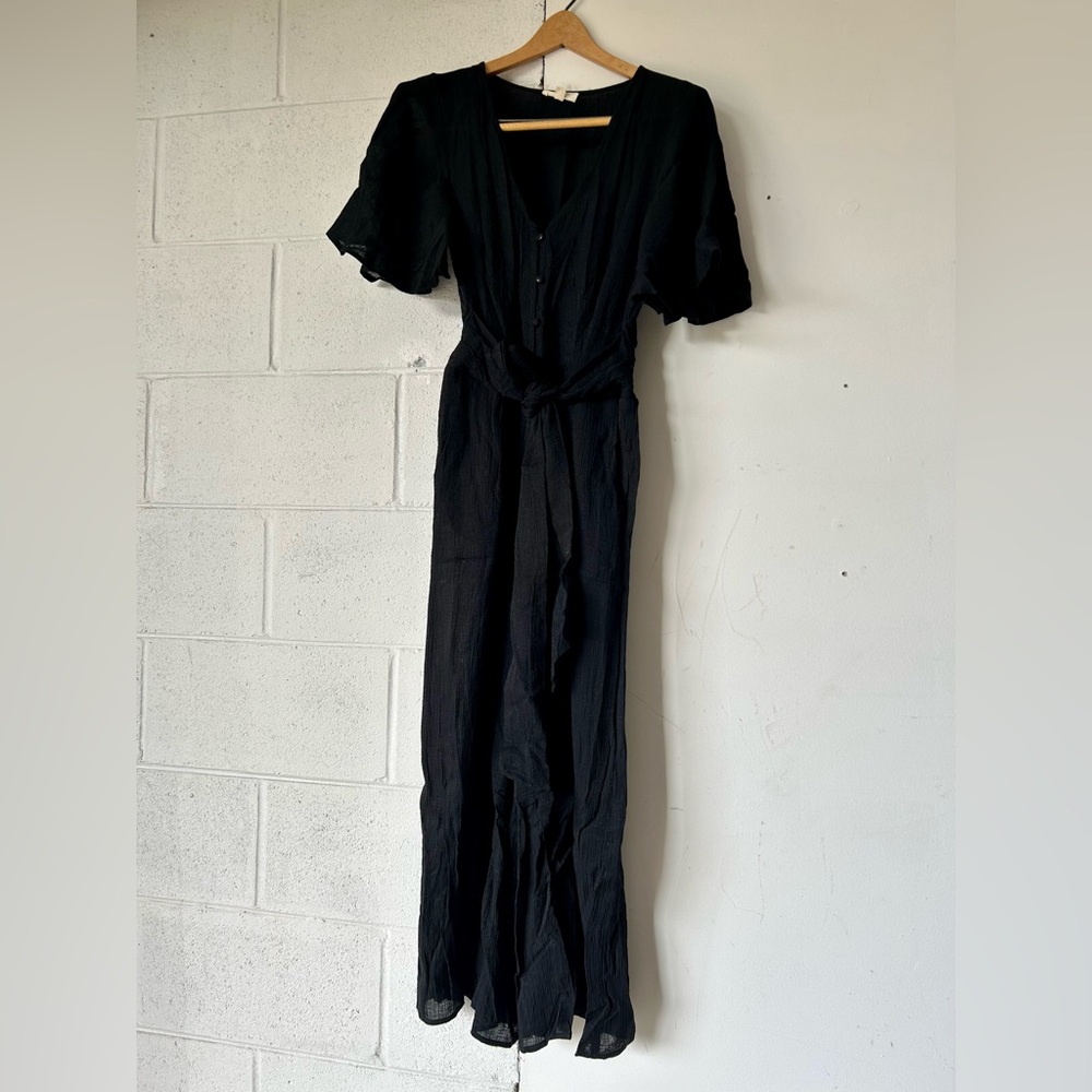 Black sheer button pant jumpsuit
